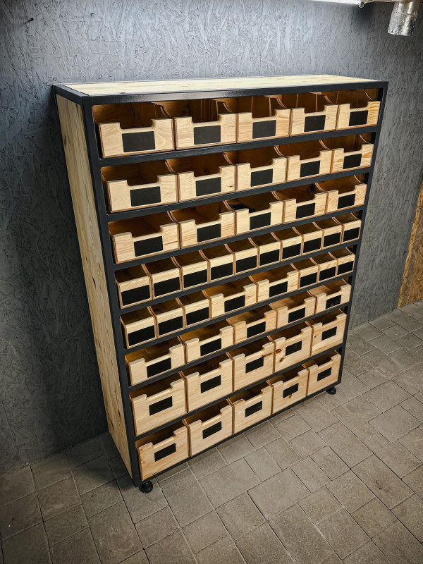 Стелаж (органайзер) із дерева та металу з ящиками, розмір M 1200x375x1650 мм